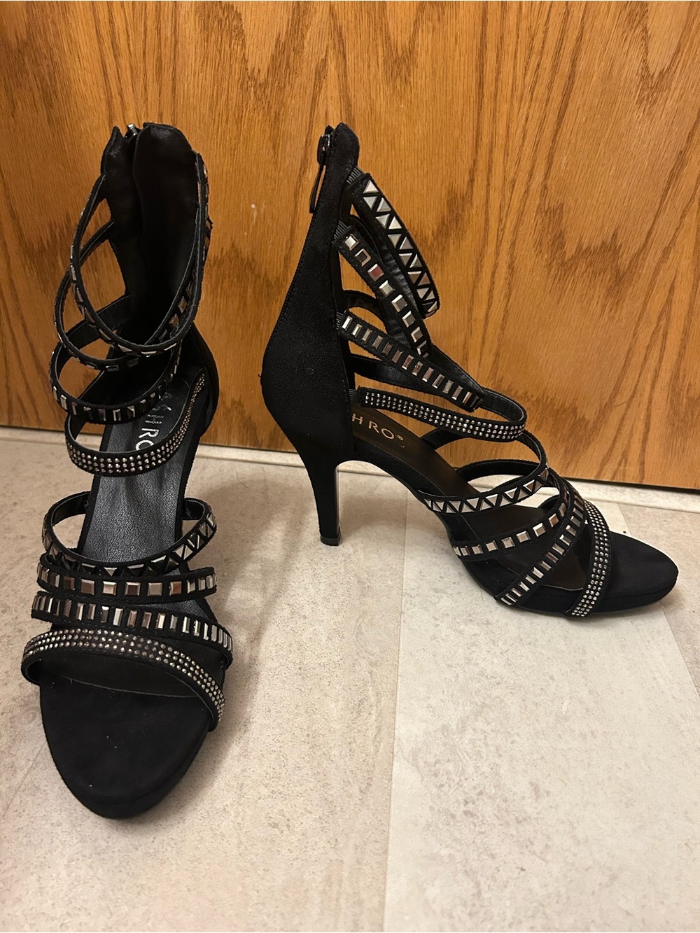 Ashro Black Studded Strappy High Heel Sandals